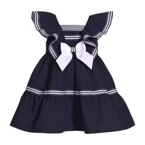 ⚓🎀 Bonnie Jean Nautical Navy Dress – White Bow | Size 18 Months | NWT 🎀⚓